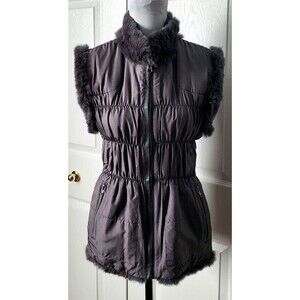 Linda Richards Luxury Gray Rabbit Fur & Ruched Silk Reversible Vest Sz Small EUC